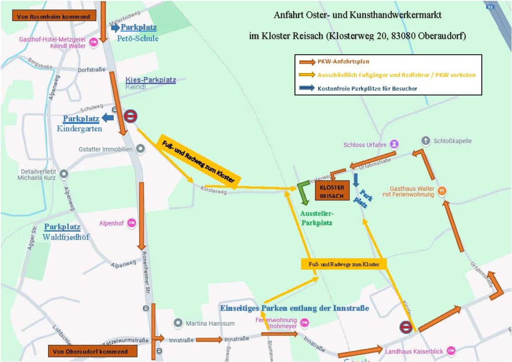 Anfahrtswege und Parkplätze Oster- und Kunsthandwerker Markt.